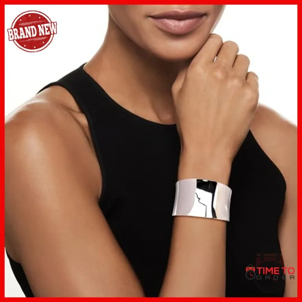 Sterling Silver Wide Polished Cuff Bracelet, 8 Inch Slip-On, Everyday Wear